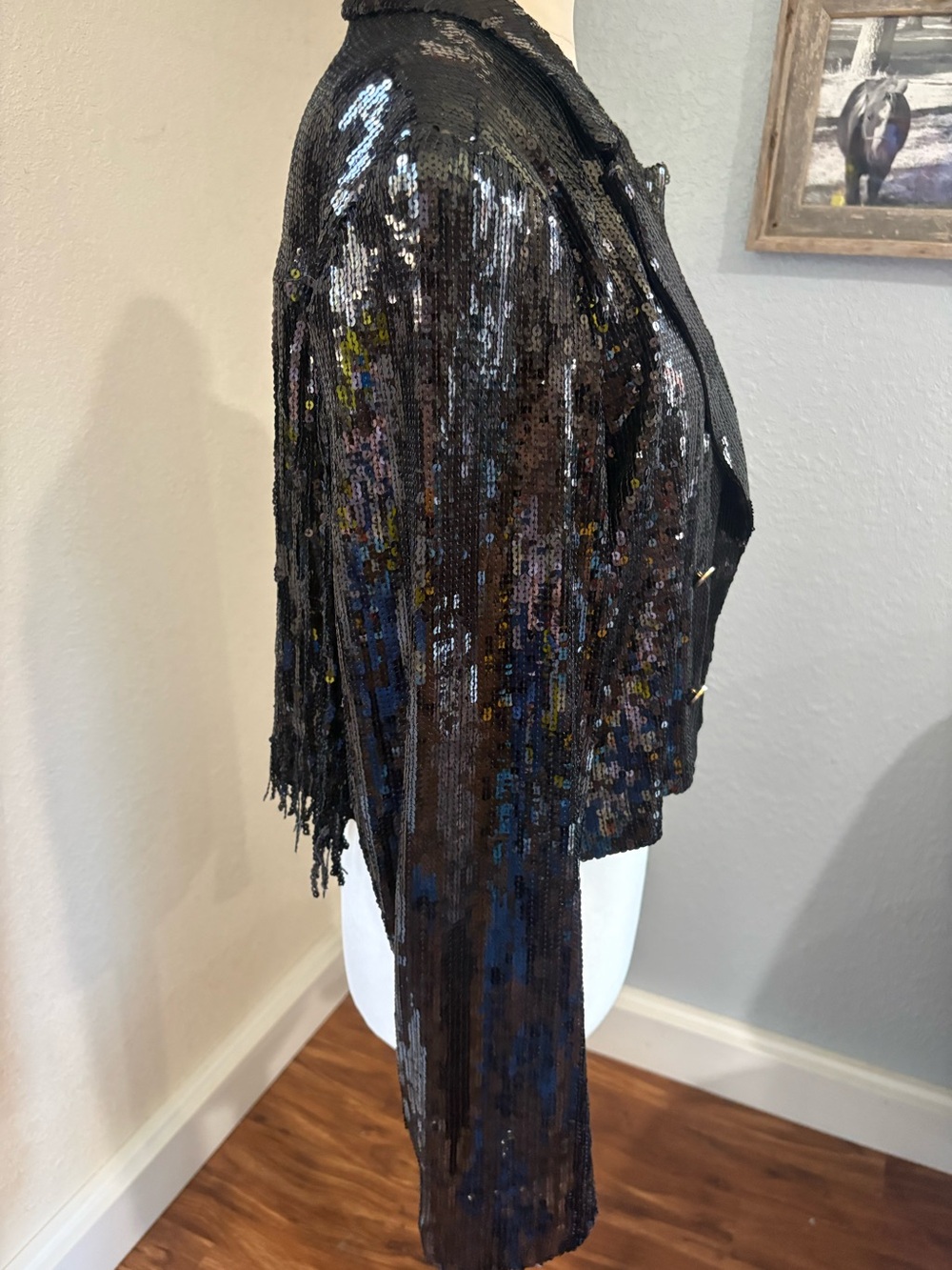 Ariat High Roller black sequin fringe cropped jacket sz Large western bling - Picture 3 of 5